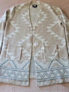 FRYE Beige and Cream Geometric Open Cardigan, Size XL
